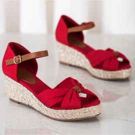 Goodin Sandali con zeppa in tessuto rosso 2