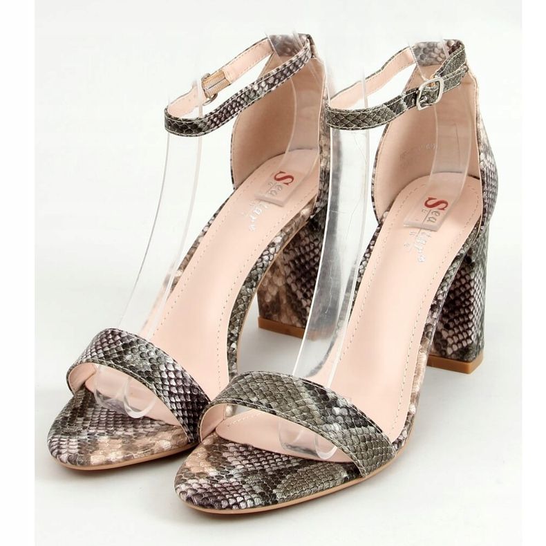 Sandali con tacco in pelle di serpente NF-62P Khaki cachi 1