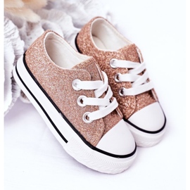 Sneakers per bambini con glitter oro rosa Bling-Bling d'oro 1