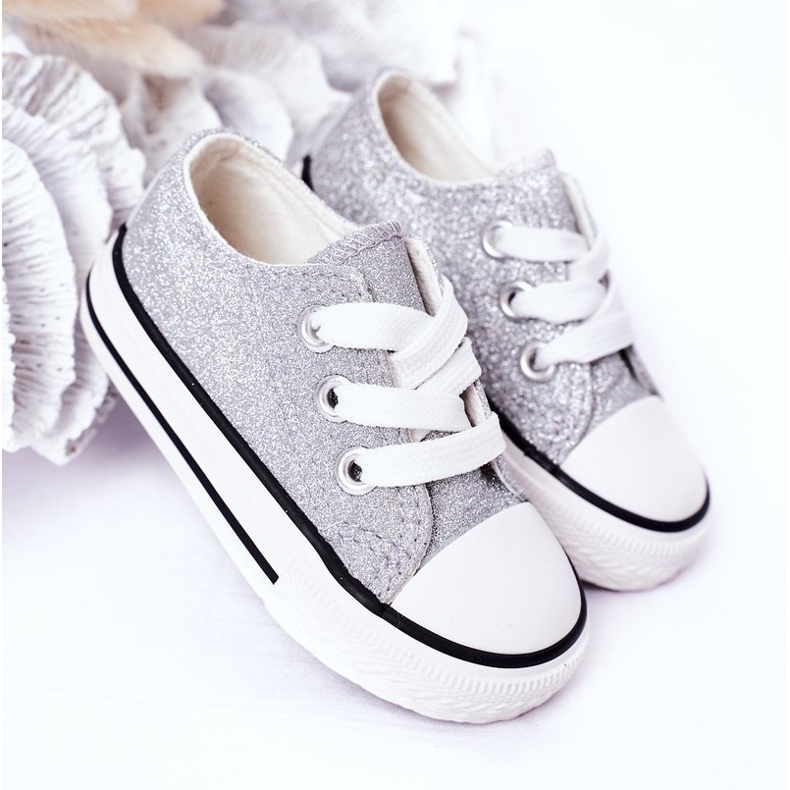 Sneakers per bambini con glitter argento Bling-Bling 1