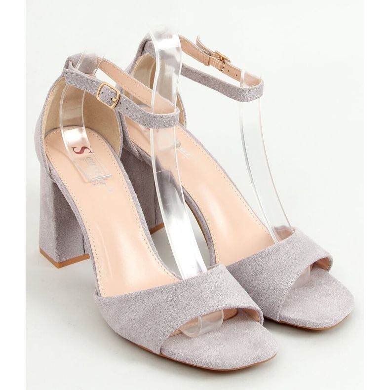 Sandali con tacco squadrato, camoscio grigio TU173P Gray 1