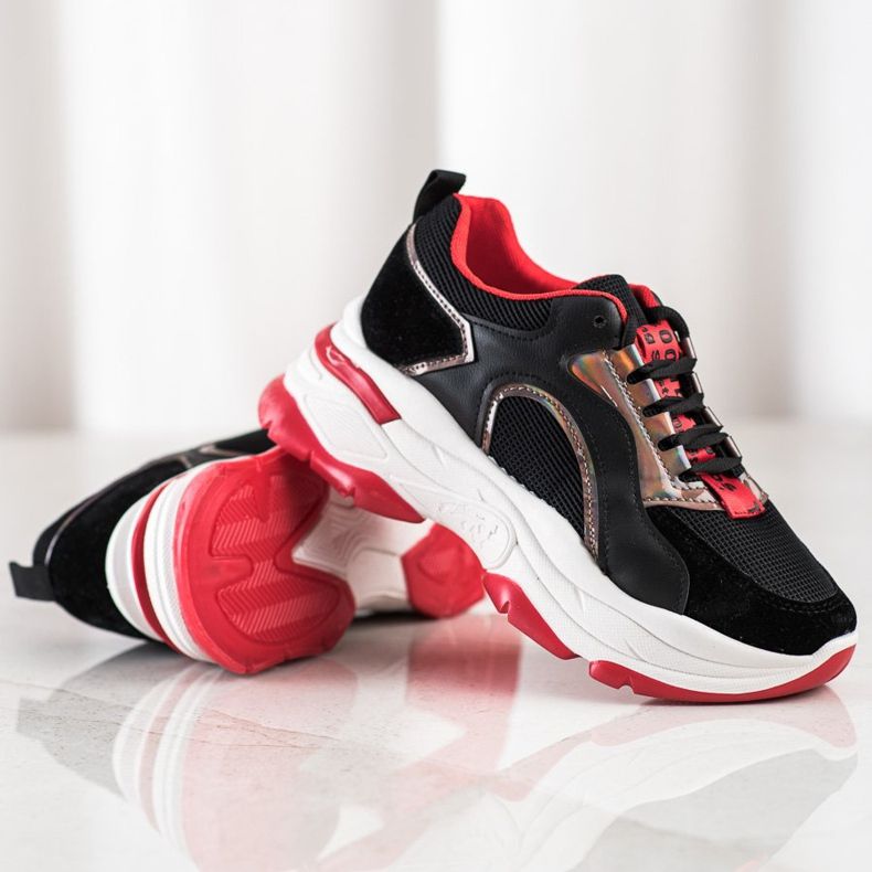 Sneakers sulla piattaforma FASHION nero rosso 1