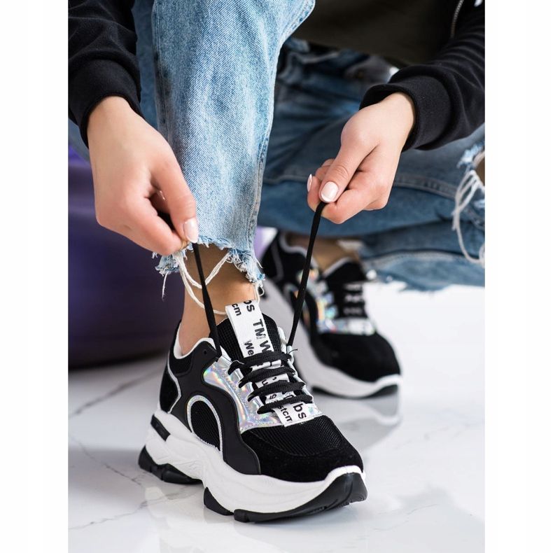 Sneakers sulla piattaforma FASHION nero argento 2