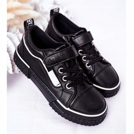 Sneakers In Pelle Per Bambini Con Velcro Big Star HH374029 Nero 2