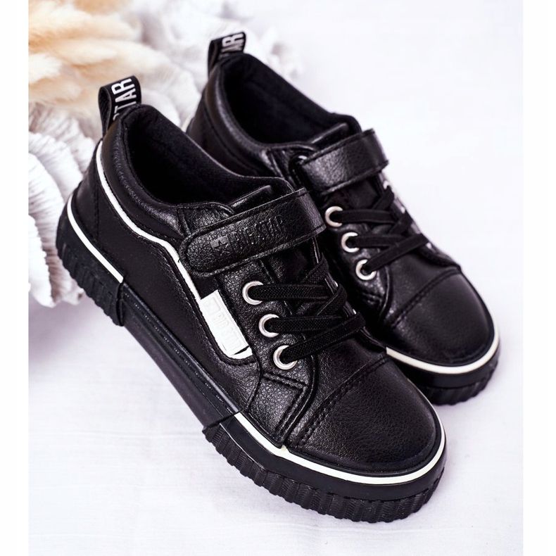Sneakers In Pelle Per Bambini Con Velcro Big Star HH374029 Nero 2