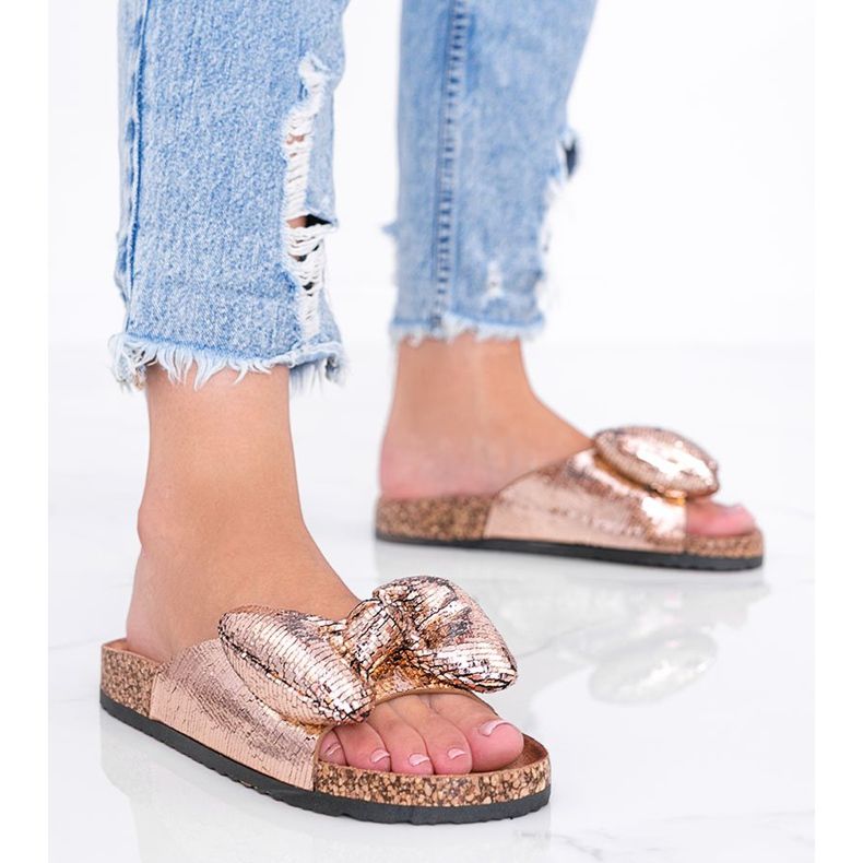 Pantofole oro rosa con fiocco Norris d'oro 1