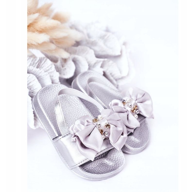 FRROCK Ciabatte Bambina Fiocco Perla Argento Senari grigio 1