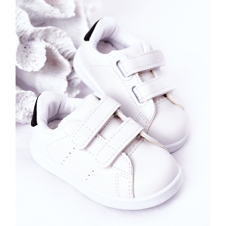 Sneakers da bambino California bianche e nere con velcro bianco 1