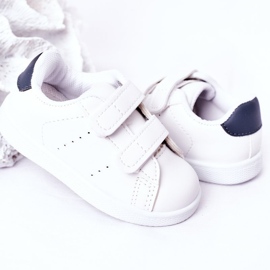 Sneakers da bambino California bianche e blu navy con velcro bianco 1