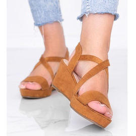 Sandali con zeppa Camel Bianco marrone 1