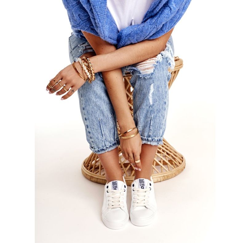 Sneakers da donna in pelle Big Star BB274211 bianche e blu navy bianco 2