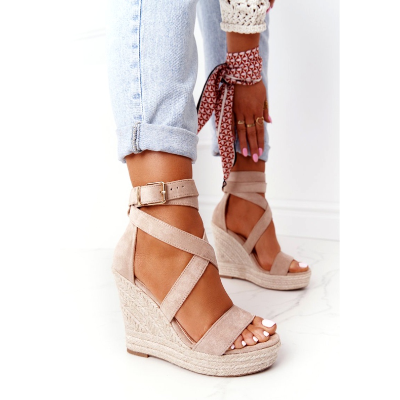 MSMG Sandali con zeppa Lanzarote beige con trecce 2