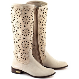 Olivier Stivali da donna traforati beige chiaro 2