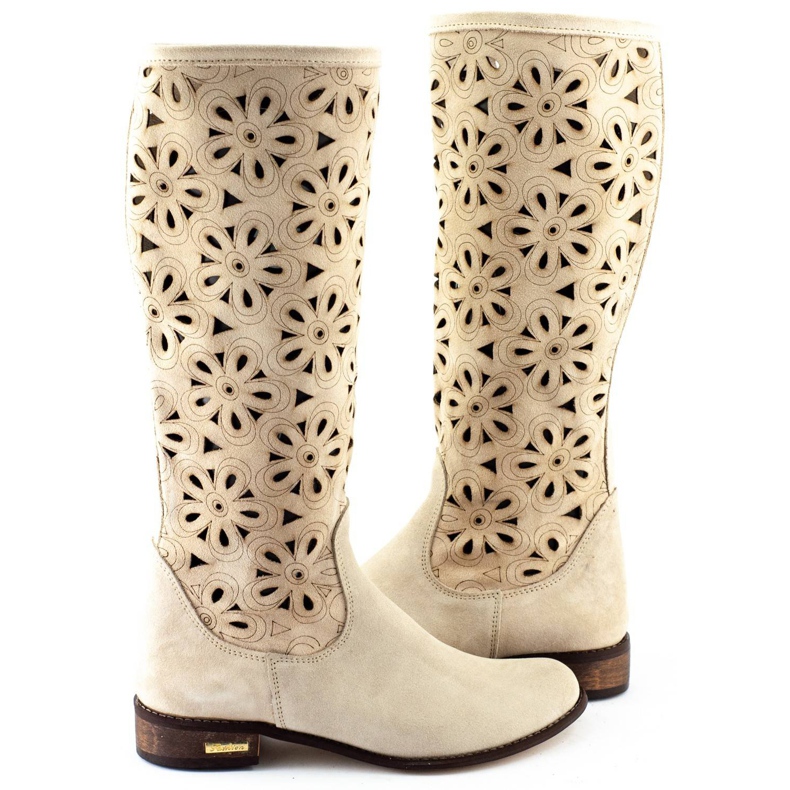 Olivier Stivali da donna traforati beige chiaro 4