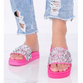 Pantofole rosa neon Love Bling con zirconi 1