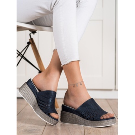 Goodin Pantofole con zeppa traforata blu navy 1