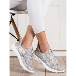 Goodin Sneakers in pelle lucida beige grigio d'oro 2