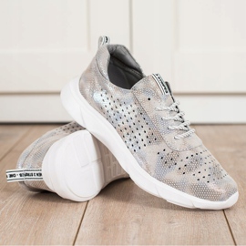 Goodin Sneakers in pelle lucida beige grigio d'oro 1