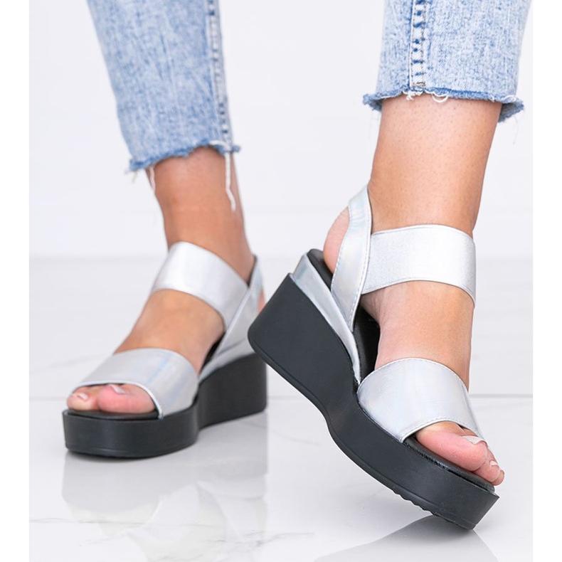 Sandali Tiffi con zeppa olografica argento d'argento 1