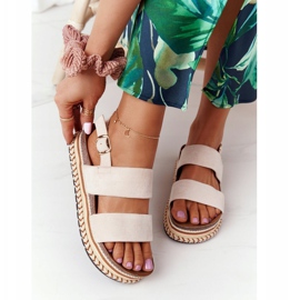 Sandali in pelle scamosciata sulla piattaforma Olimpia beige multicolore 1