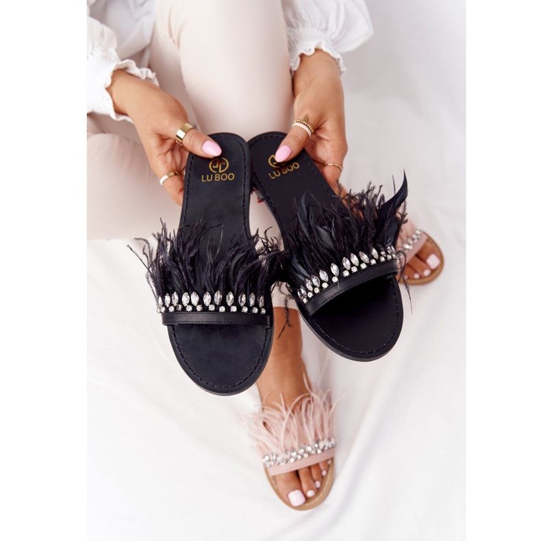 Pantofole Lu Boo Nere Con Piume nero 2