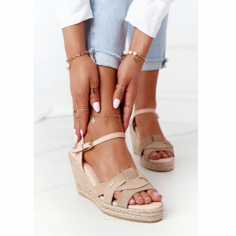 Sandali con zeppa in pelle Big Star HH274380 Beige 2