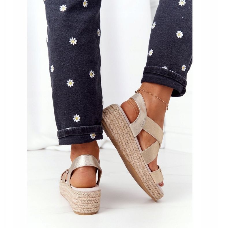 Sandali con zeppa a coste Big Star HH274414 Golden d'oro 2