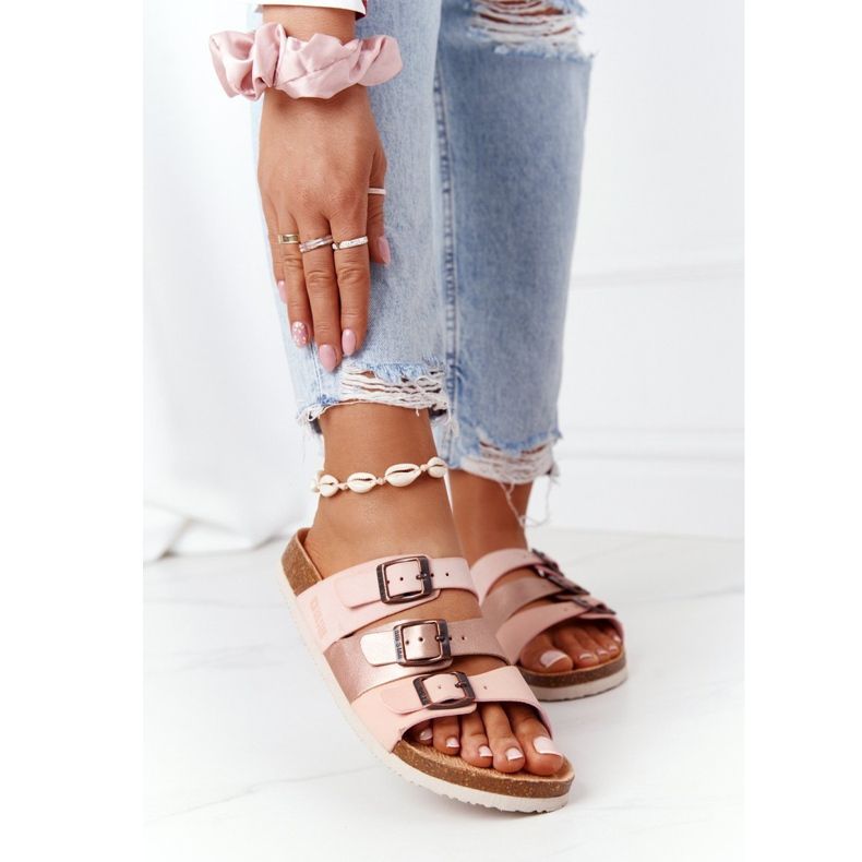 Pantofole in pelle profilate Big Star HH274586 Rosa-Rame 2
