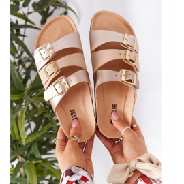 Pantofole in pelle profilate Big Star HH274585 Beige e Oro d'oro 1