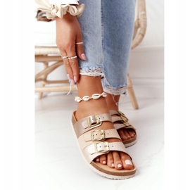 Pantofole in pelle profilate Big Star HH274585 Beige e Oro d'oro 2