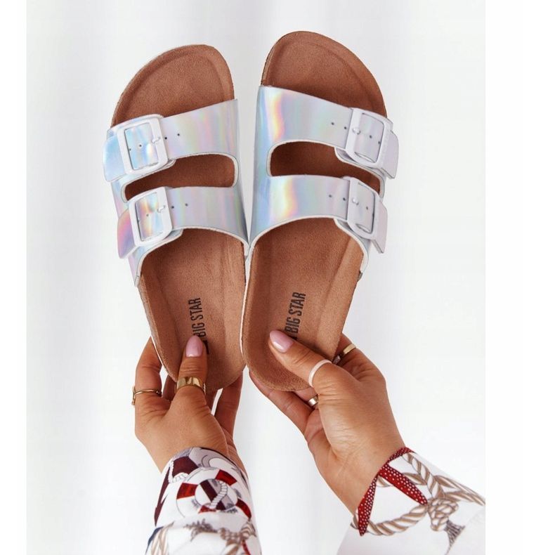 Pantofole in pelle profilate Big Star HH274895 Argento d'argento 1