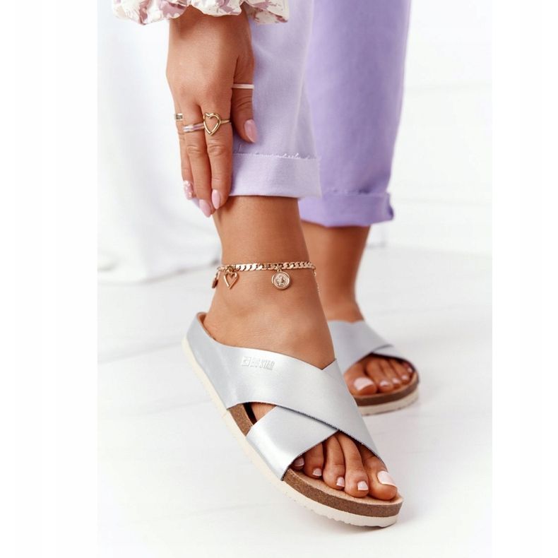 Pantofole in pelle profilate Big Star HH274650 Argento d'argento 1