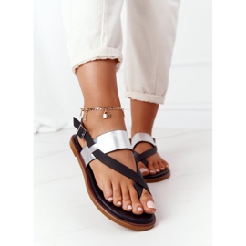 Sandali in pelle Infradito Big Star HH274712 Nero e Argento 2