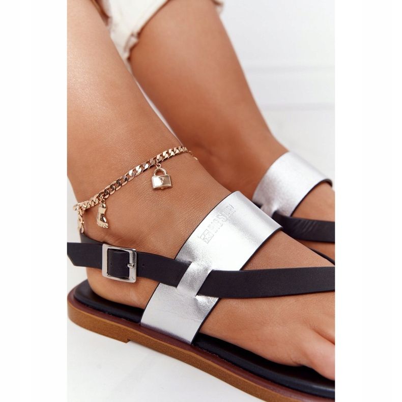 Sandali in pelle Infradito Big Star HH274712 Nero e Argento 1
