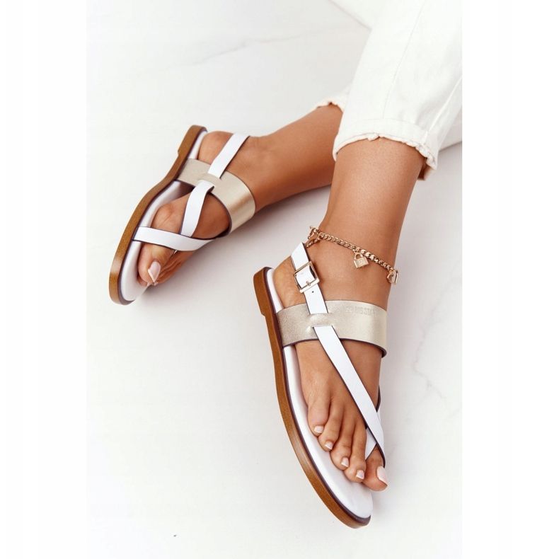 Sandali in Pelle Infradito Big Star HH274714 Bianco e Oro d'oro 1
