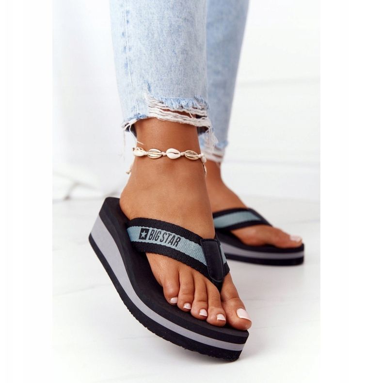 Infradito da donna sulla zeppa Big Star HH274A096 Black nero grigio 2