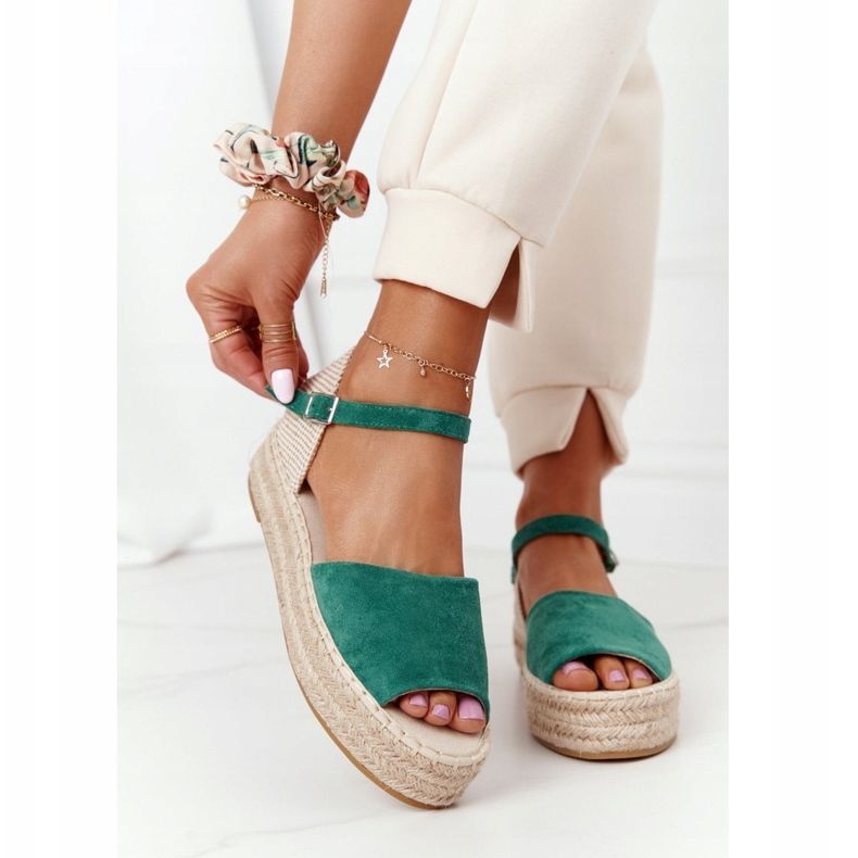 Sandali verdi Megara intrecciati beige verde 2