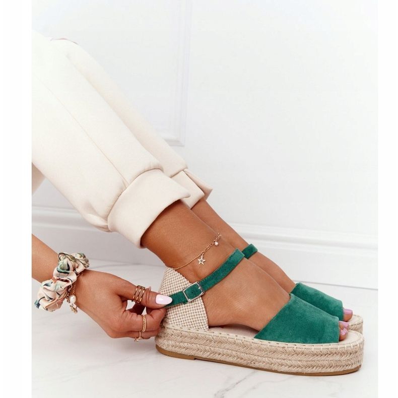 Sandali verdi Megara intrecciati beige verde 1