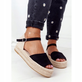 Sandali neri Megara neri sulla piattaforma intrecciata beige nero 2