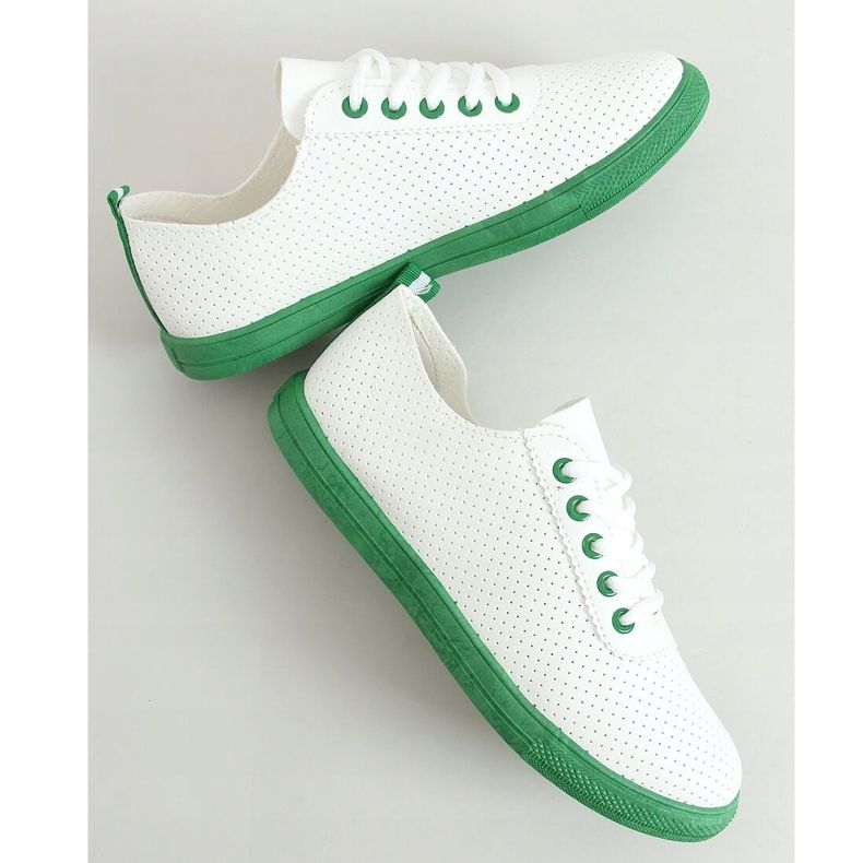 Sneakers stringate da donna, bianche e verdi LA44 Green bianca verde 1