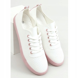 Sneakers stringate da donna, bianche e rosa LA44 Pink bianco 1
