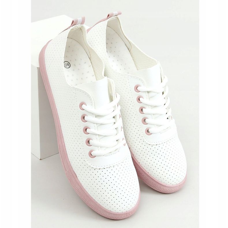 Sneakers stringate da donna, bianche e rosa LA44 Pink bianca 1