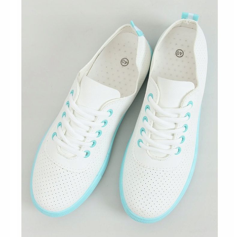 Sneakers stringate da donna, bianche e blu LA44 Blue bianco 1