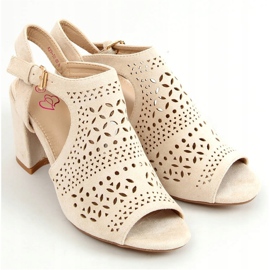 Sandali beige traforati con tacco alto 429-10 Beige 1