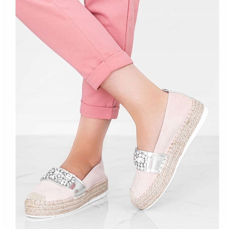 Espadrillas beige con pietre Cher d'argento 1