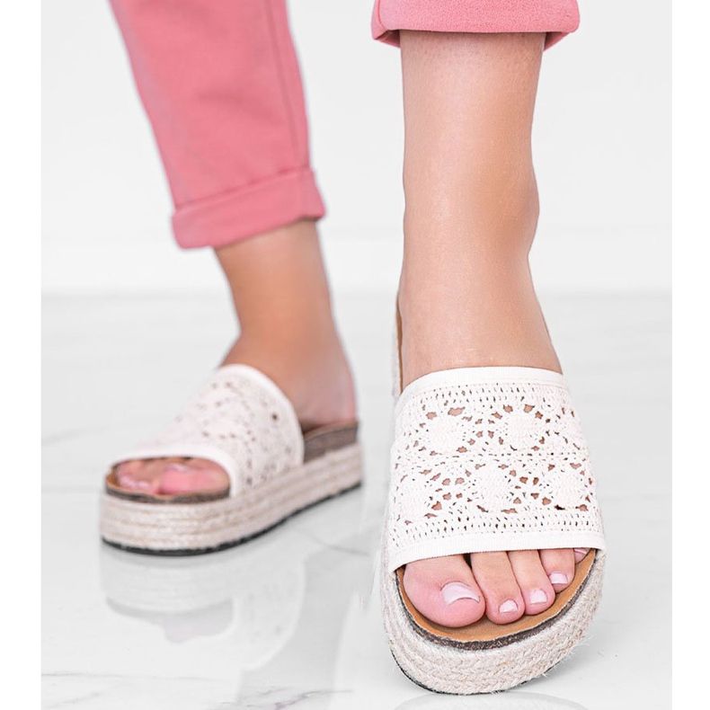 Pantofole Glam Shape in pizzo beige 1