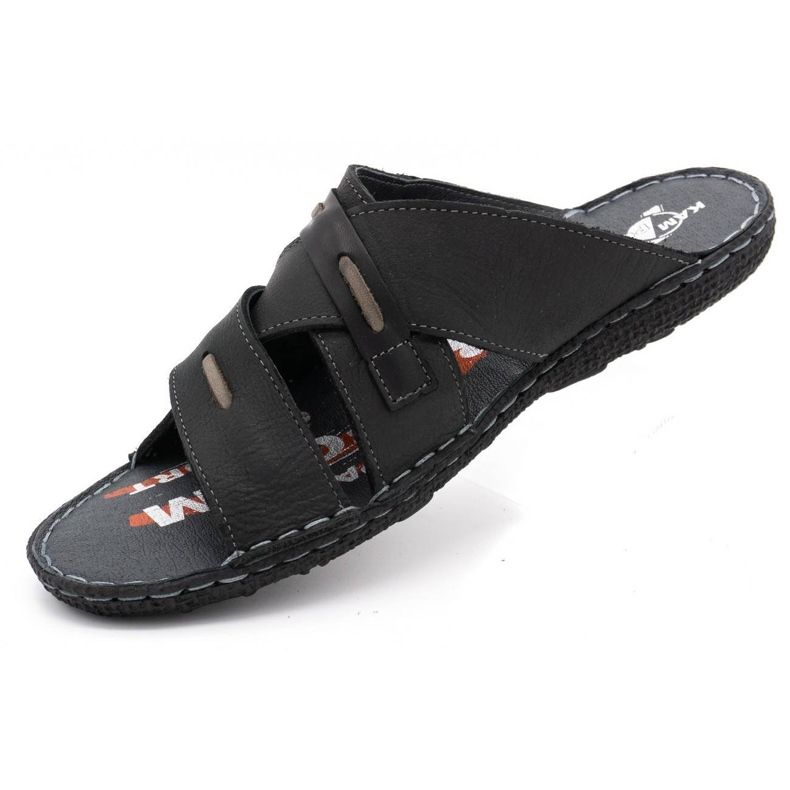 Kampol Pantofole da uomo in pelle 201/3 nere nero 2