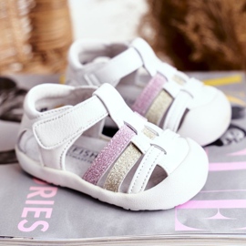 Apawwa Sandali Bambini con Velcro Glitter Bianco Ontario rosa d'oro 1