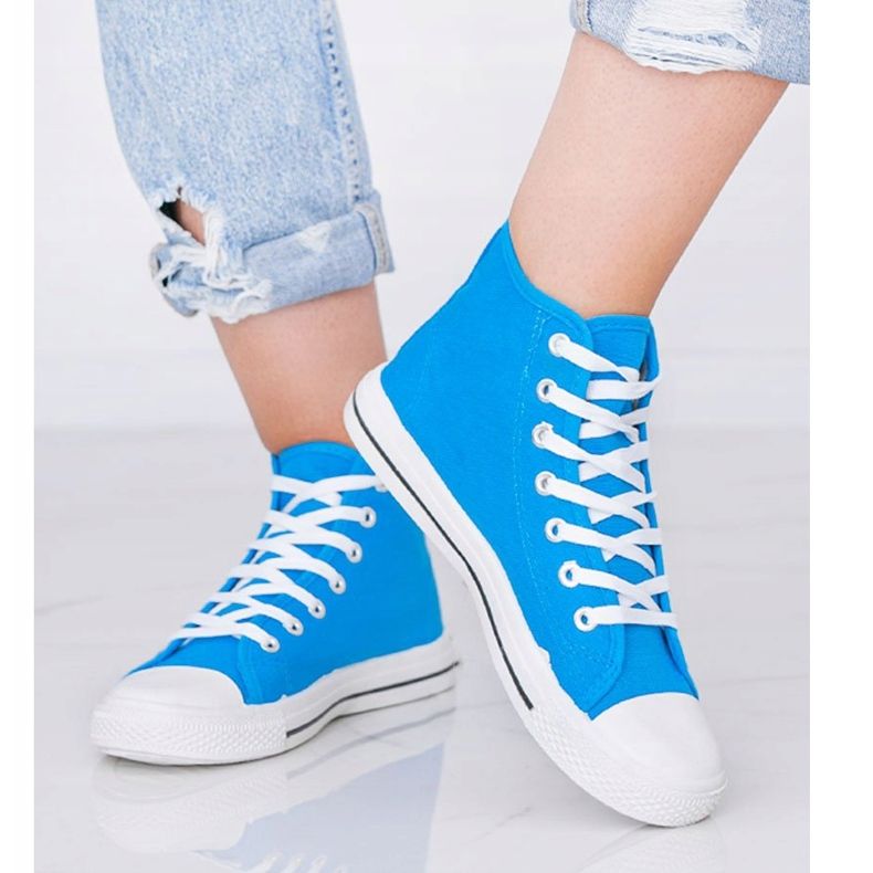 Sneakers bianche da donna Gampa caviglia blu 1