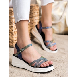 Small Swan Sandali con glitter sulla zeppa blu navy grigio 2